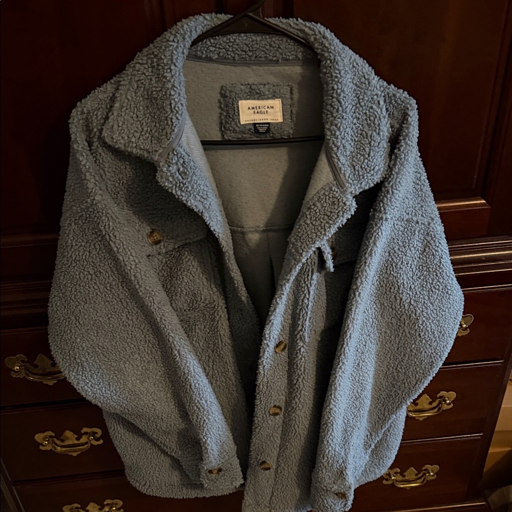 American Eagle Outfitters Men's Light Blue Sherpa Jacket